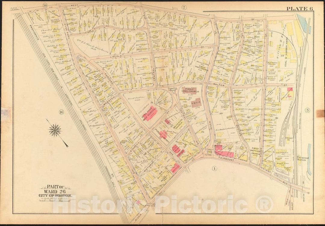 Historical Map, 1912 Atlas of The City of Boston, Ward 26, Hyde Park : Plate 6, Vintage Wall Art