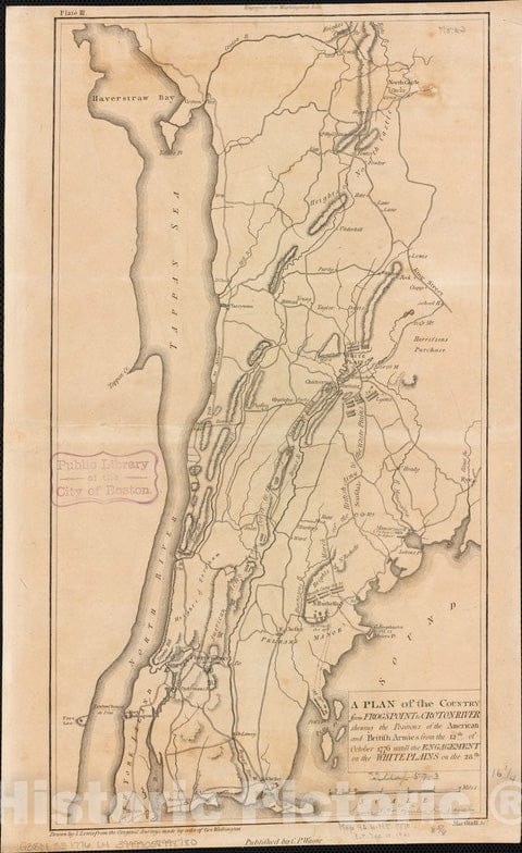 Historical Map, 1776 A Plan of the country from Frogspoint to Croton River shewing the positions of the American and British armies from the 12th of October 1776, Vintage Wall Art