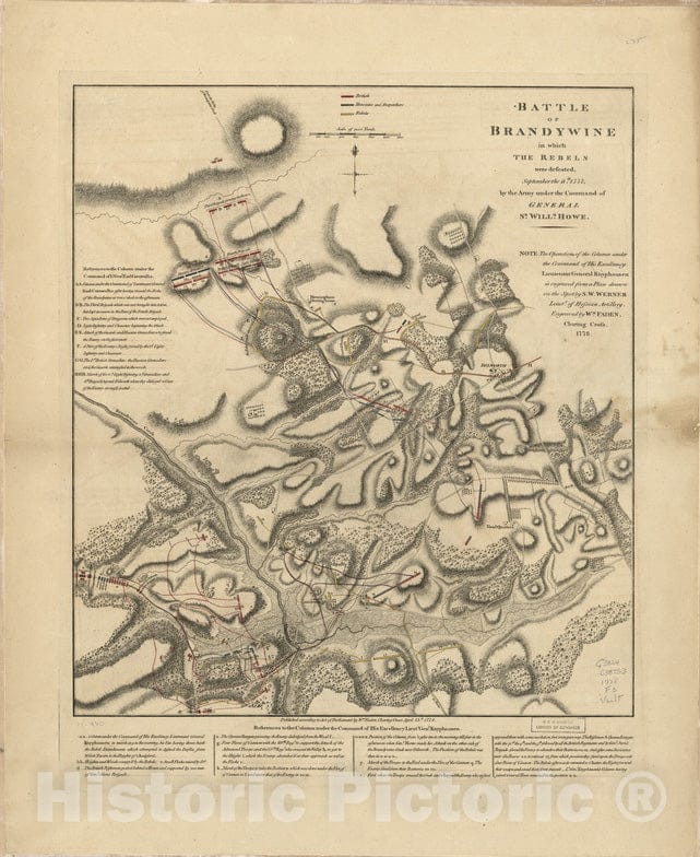 Historical Map, Battle of Brandywine in which The Rebels were Defeated : September The 11th. 1777, by The Army Under The Command of General Sr. Willm. Howe, Vintage Wall Art