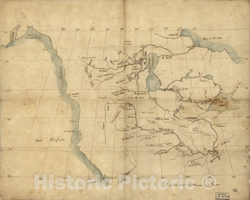 Historical Map, 1790-1799 North America from The Mississippi River to The Pacific, Between The 35th and 60th parallers of Latitude, Vintage Wall Art