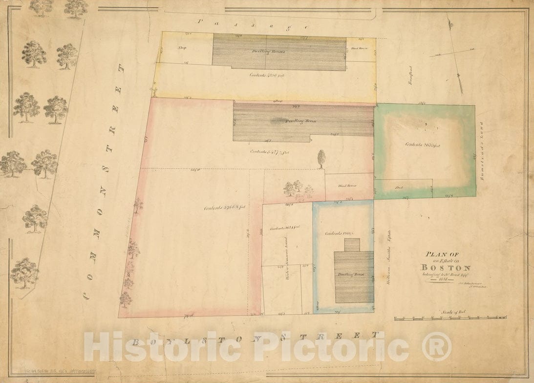 Historical Map, 1818 Plan of an Estate in Boston Belonging to Jos. Head Esqr, Vintage Wall Art