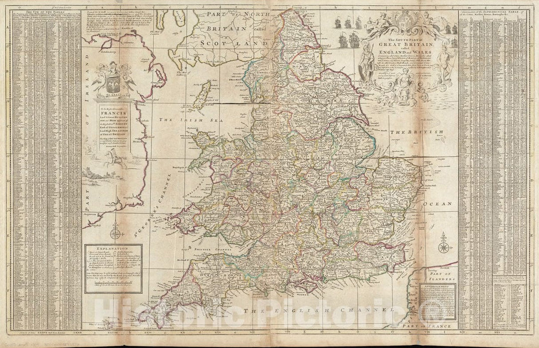 Historical Map, 1750-1759 The South Part of Great Britain, Called England and Wales, Vintage Wall Art