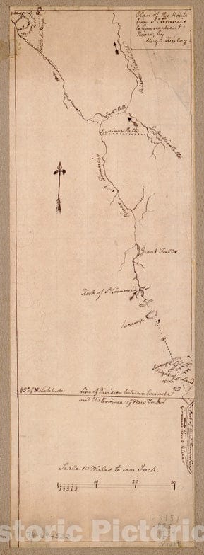 Historical Map, 1774 Plan of The Route from St. Francis to Connecticut River, Vintage Wall Art