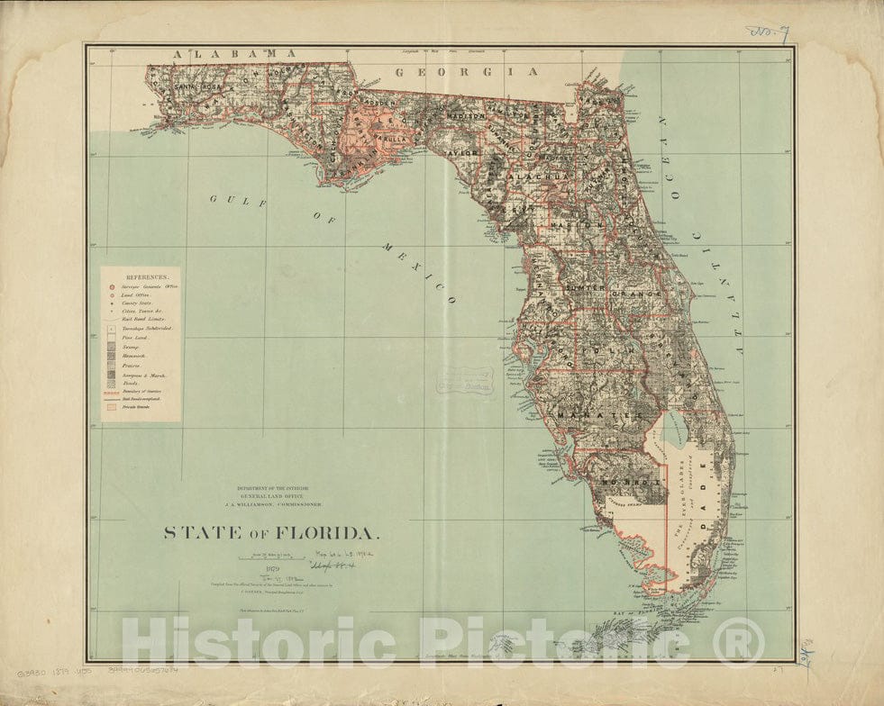 Historical Map, 1879 State of Florida, Vintage Wall Art