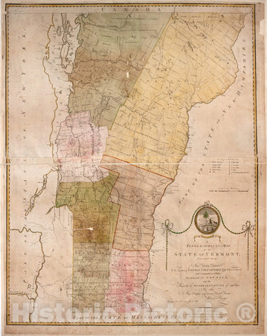 Historical Map, 1789 A Topographical map of The State of Vermont, from Actual Survey. : Most Humbly Dedicated to His Excellency Thomas Chittenden Esqr, Vintage Wall Art
