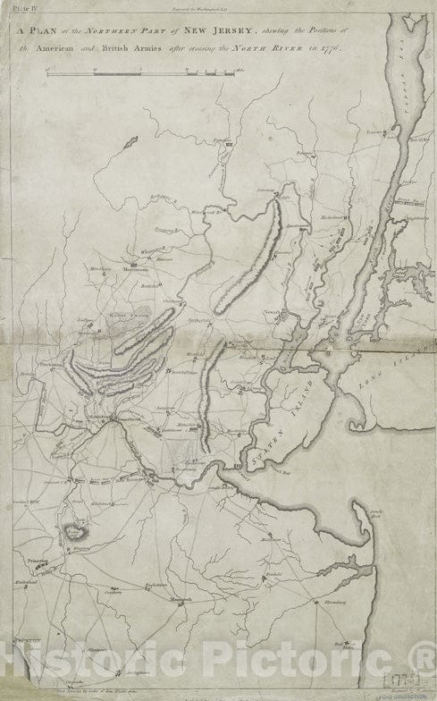 Historical Map, A Plan of The Northern Part of New Jersey : shewing The Positions of The American and British Armies After Crossing The North River in 1776, Vintage Wall Art