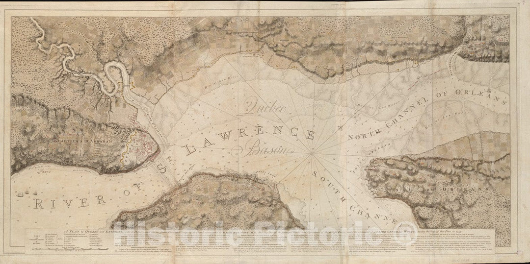 Historical Map, 1779 A Plan of Quebec and Environs, with its defences and The Occasional entrenched Camps of The French commanded by Marquis de Montcalm, Vintage Wall Art