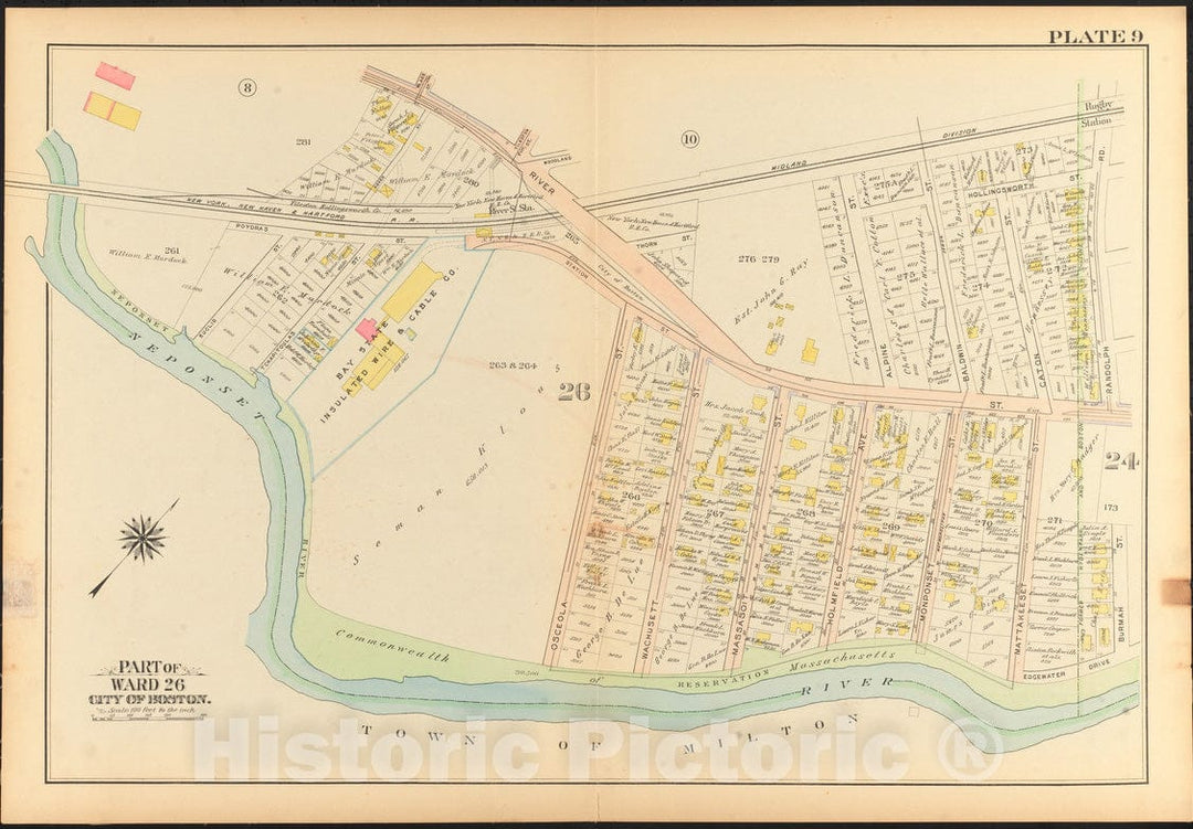 Historical Map, 1912 Atlas of The City of Boston, Ward 26, Hyde Park : Plate 9, Vintage Wall Art