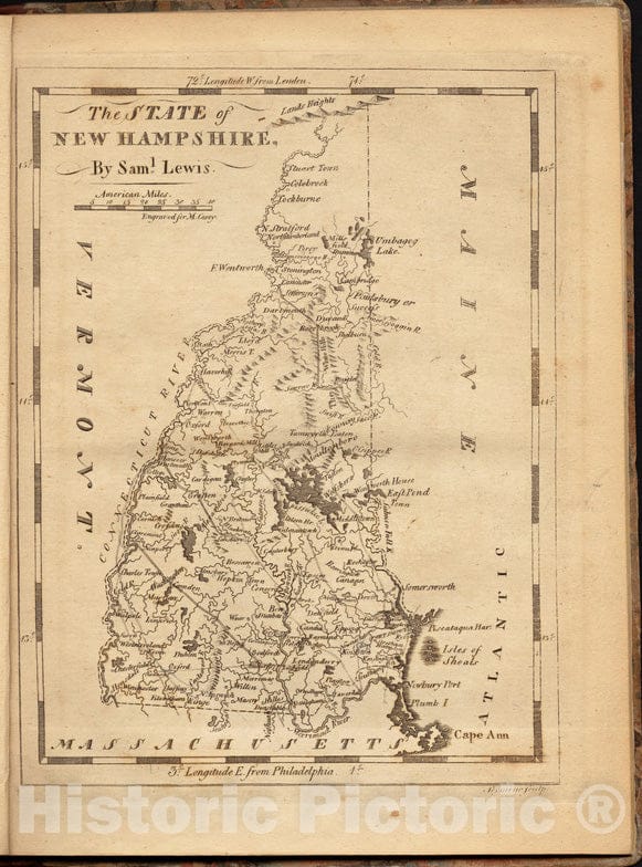 Historical Map, 1806 The State of New Hampshire, Vintage Wall Art