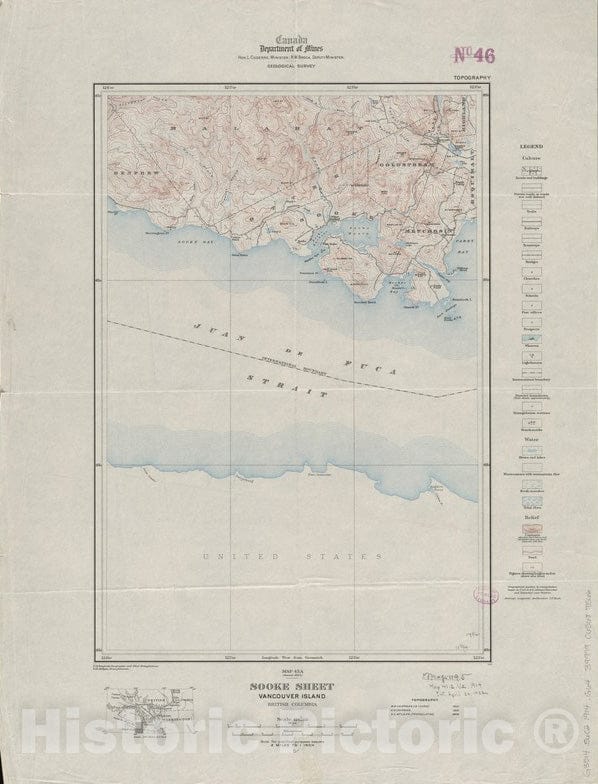 Historical Map, 1914 Sooke sheet, Vancouver Island, British Columbia, Vintage Wall Art