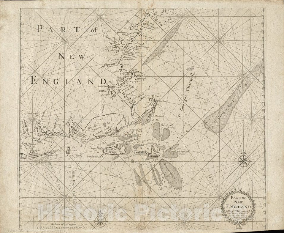 Historical Map, 1706 Part of New England, Vintage Wall Art