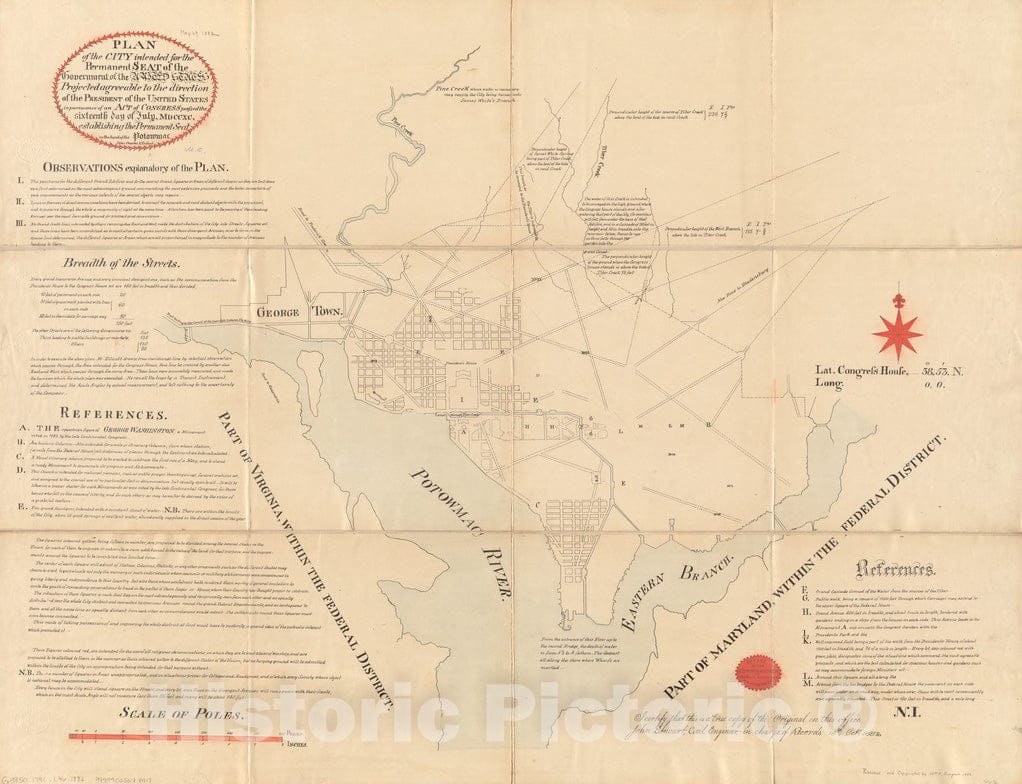 Historical Map, 1882 Plan of the city intended for the permanent seat of the government of the United States, Vintage Wall Art