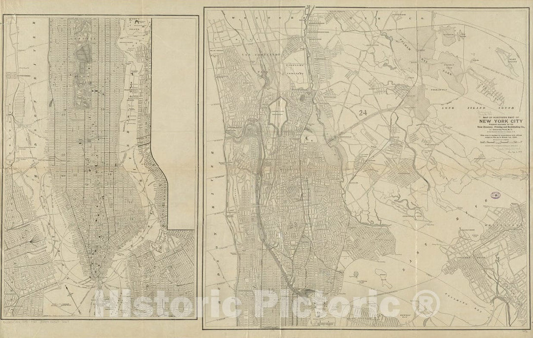 Historical Map, ca. 1896 Map of Northern Part of New York City, Vintage Wall Art