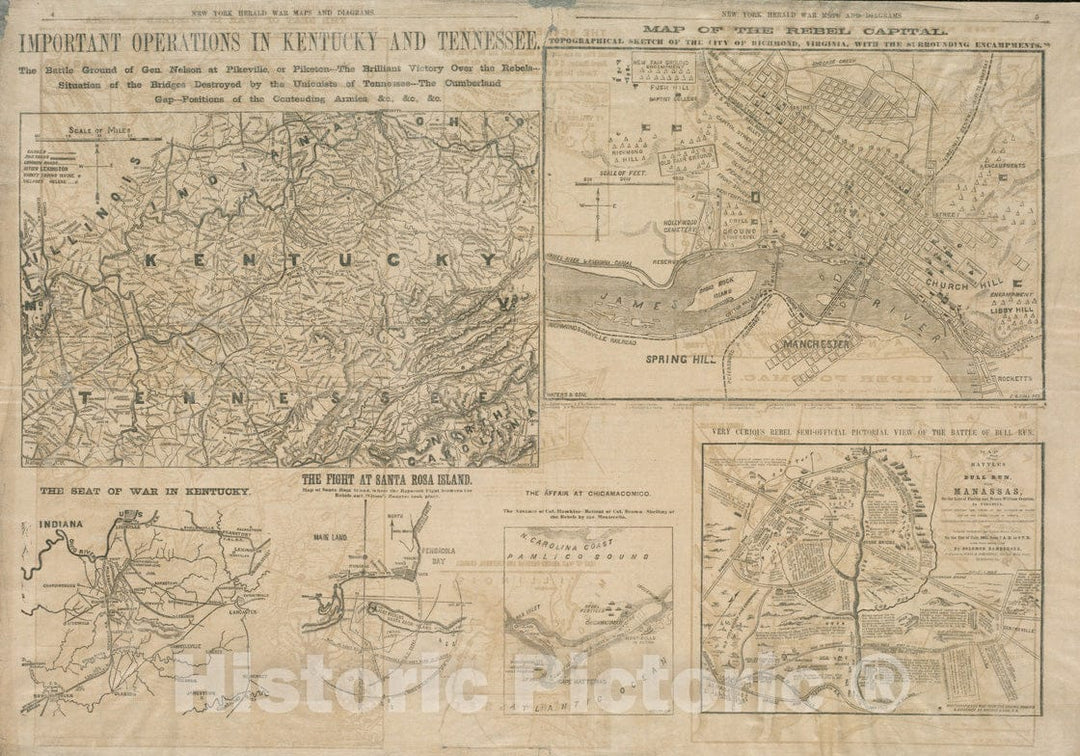 Historical Map, 1861 War maps and Diagrams, Vintage Wall Art