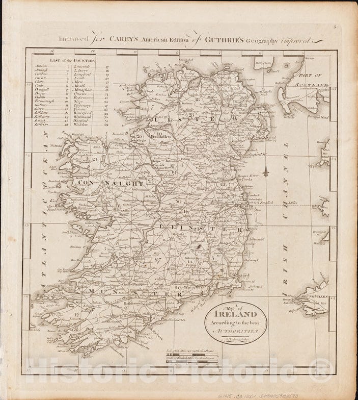 Historical Map, 1800 A map of Ireland According to The Best Authorities, Vintage Wall Art