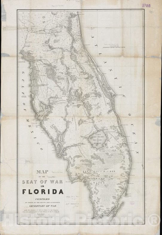 Historical Map, 1838 Map of The seat of war in Florida, Vintage Wall Art