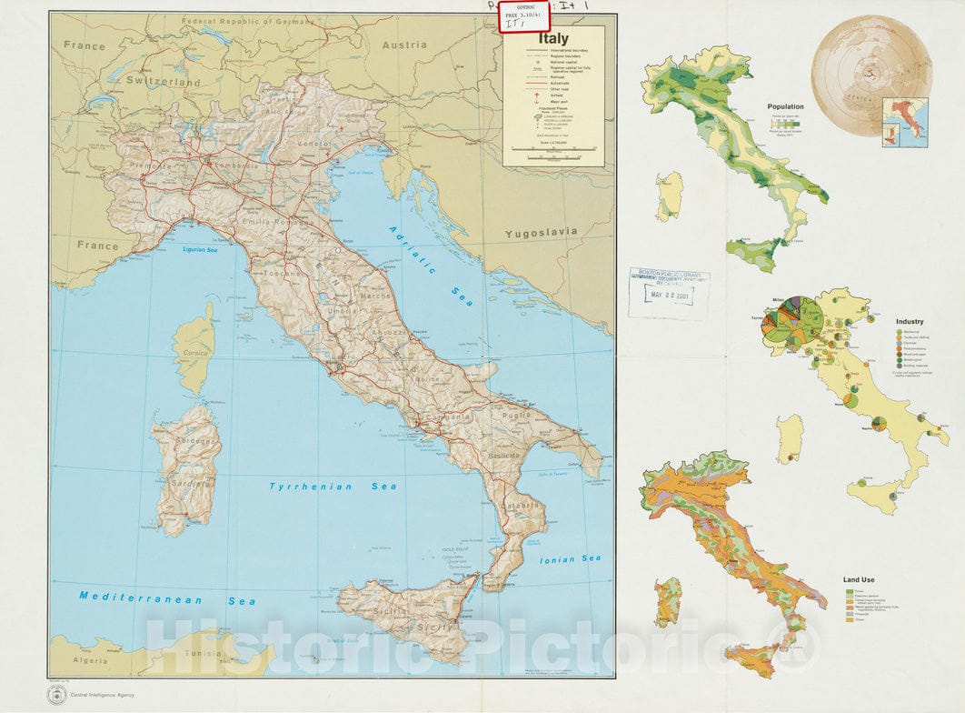 Historical Map, 1973 Italy, Vintage Wall Art