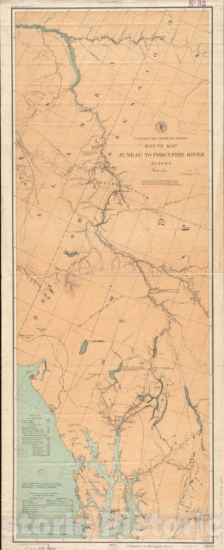 Historical Map, 1897 Route Historical Map, Juneau to Porcupine River, Alaska, Vintage Wall Art