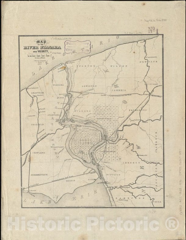 Historical Map, 1838 Map of The River Niagara and Vicinity, Vintage Wall Art