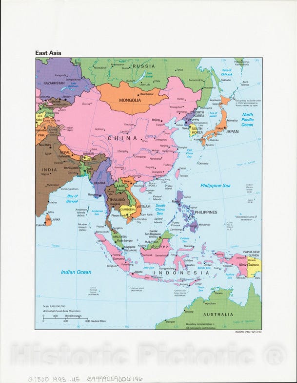 Historical Map, 1993 East Asia, Vintage Wall Art