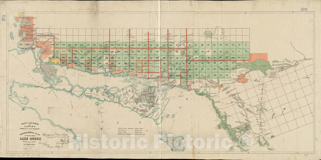 Historical Map, 1872 Topographical Plan of The North Shore of Lake Huron shewing Recent surveys, Vintage Wall Art