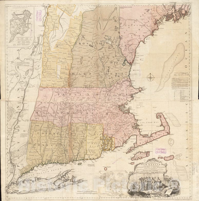 Historical Map, 1774 A map of The Most inhabited Part of New England : containing The Provinces of Massachusets Bay and New Hampshire, with The Colonies, Vintage Wall Art