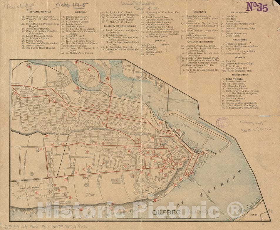 Historical Map, 1906 Quebec, Vintage Wall Art