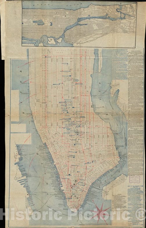 Historical Map, 1880-1889 [New York City, from The Battery to 63rd Street], Vintage Wall Art