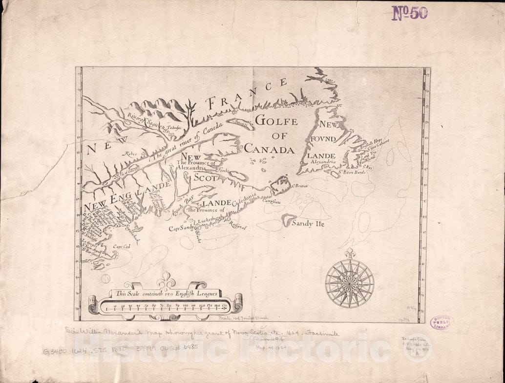 Historical Map, 1880-1889 [New France, New Englande, New Scotlande, and Newfoundlande], Vintage Wall Art