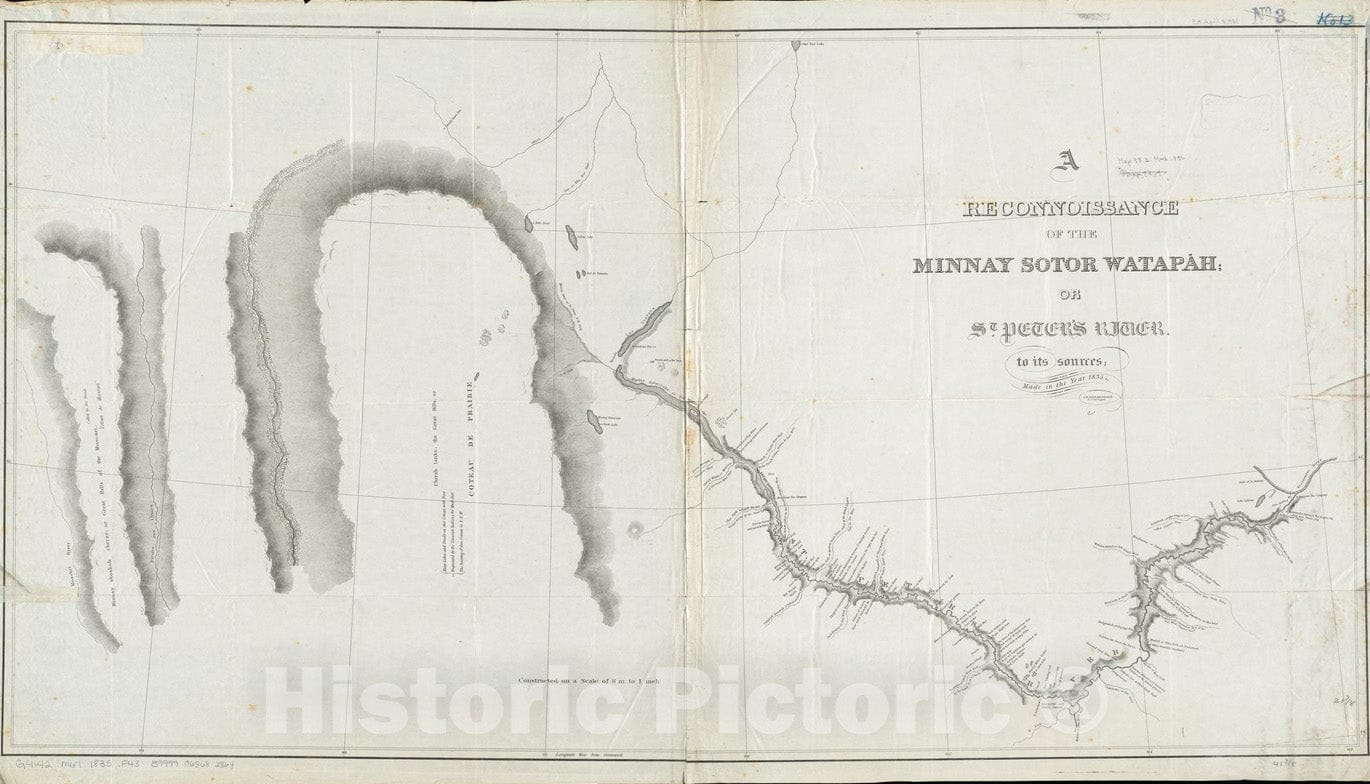 Historical Map, A Reconnoissance of The Minnay Sotor WatapaIâ€žh; or St. Peter's River to its Sources : Made in The Year 1835, Vintage Wall Art