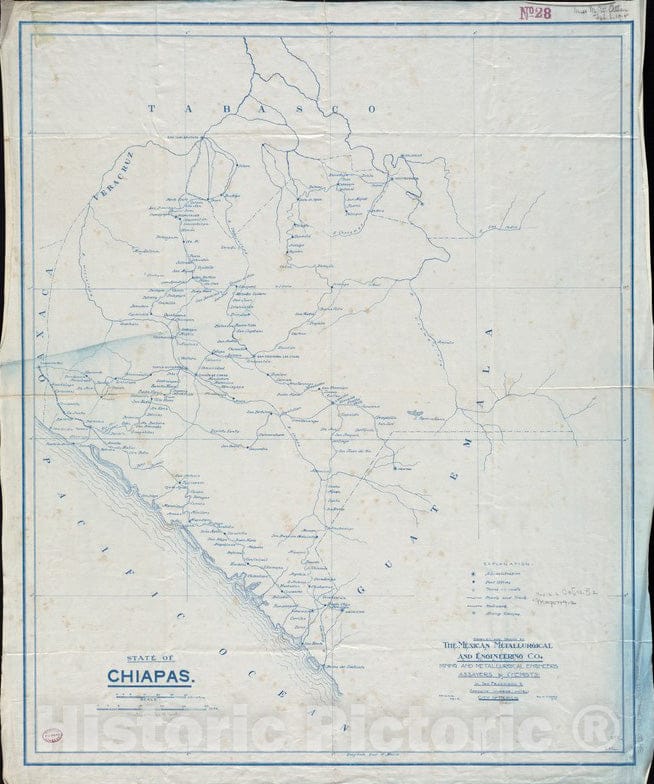 Historical Map, 1900-1914 State of Chiapas, Vintage Wall Art