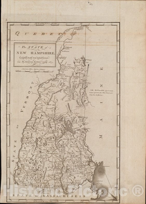 Historical Map, 1800 The State of New Hampshire : compiled chiefly from Actual surveys, Vintage Wall Art