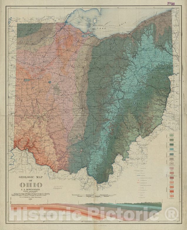 Historical Map, 1920 Geologic map of Ohio, Vintage Wall Art