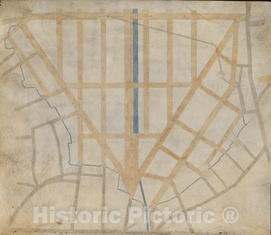 Historical Map, 1807 Manuscript Plan of The Bulfinch Triangle, Boston, MA : [Sheet 1], Vintage Wall Art