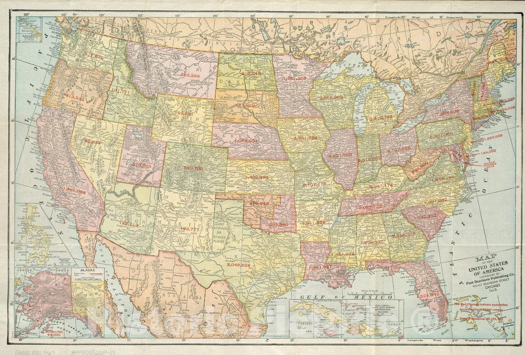 Historical Map, 1901 Map of The United States of America, Vintage Wall Art