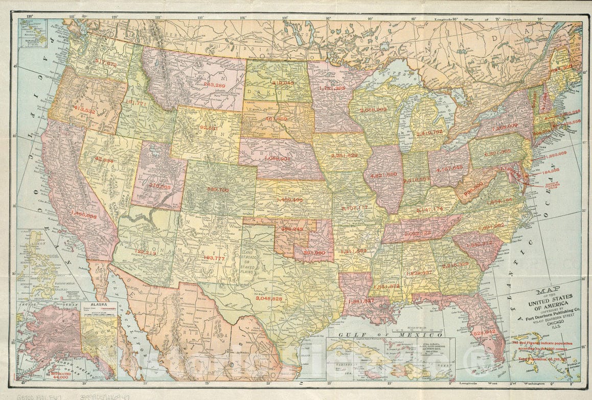 Historical Map, 1901 Map of The United States of America, Vintage Wall Art