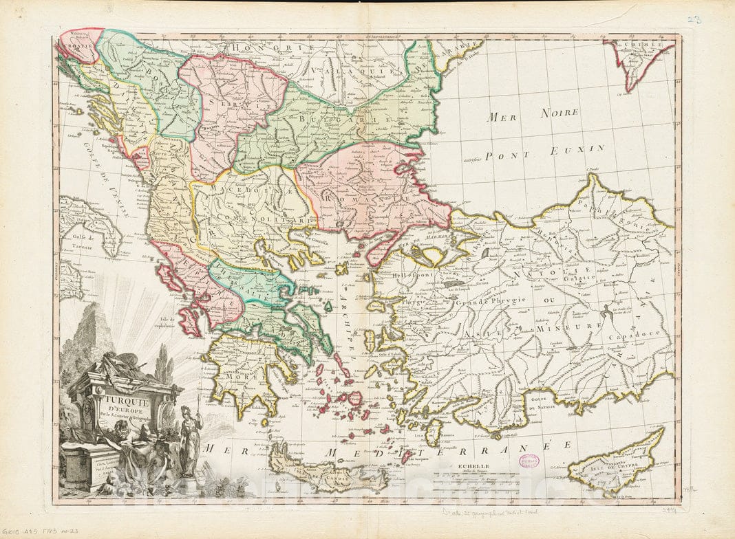 Historical Map, ca. 1760 Turquie d'Europe, Vintage Wall Art