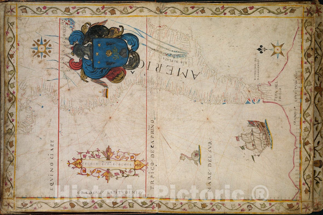 Historical Map, ca. 1620 South America, Vintage Wall Art