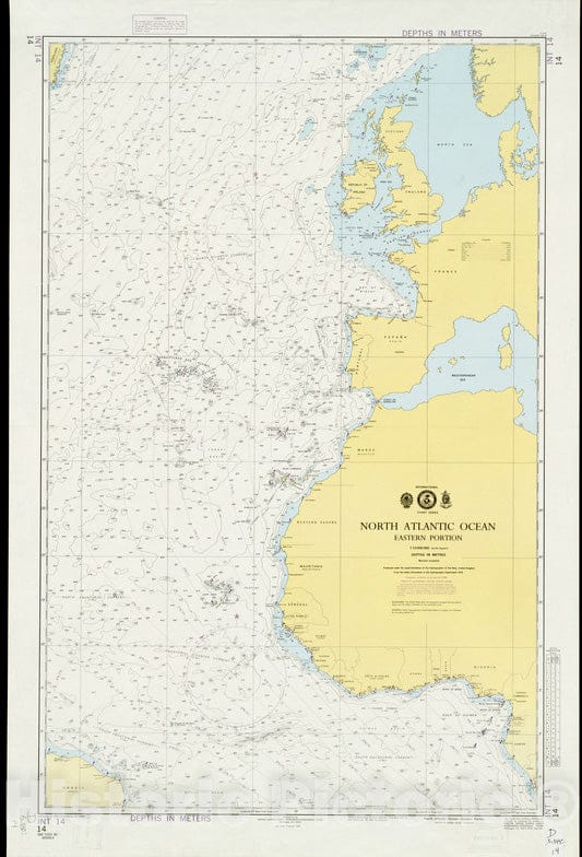 Historical Map, 1983 North Atlantic Ocean, Eastern Portion, Vintage Wall Art