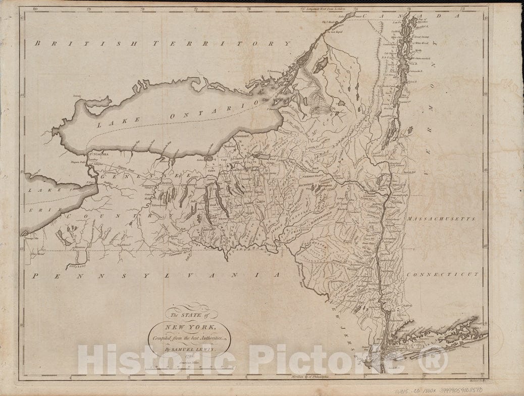 Historical Map, 1800 The State of New York, compiled from The Best Authorities, Vintage Wall Art