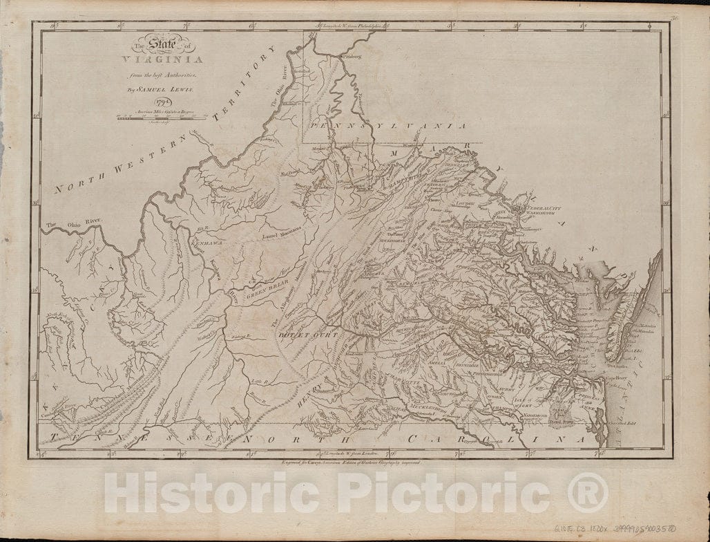 Historical Map, 1800 The State of Virginia from The Best Authorities, Vintage Wall Art