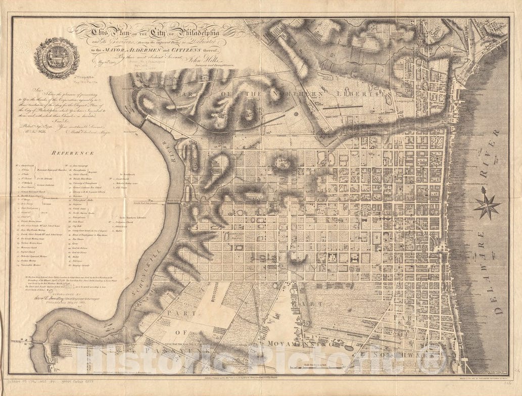 Historical Map, 1881 This Plan of The City of Philadelphia and It's Environs, (shewing The Improved Parts,) is Dedicated to The Mayor, Aldermen and Citizens thereof, Vintage Wall Art