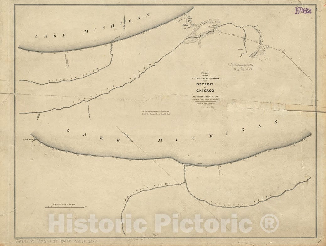 Historical Map, 1825 Plat of The United States Road from Detroit to Chicago [Sheet 4], Vintage Wall Art