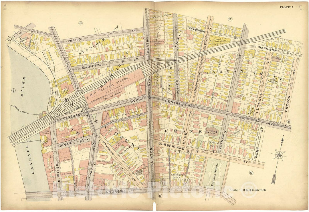 Historic 1900 Map - Plat Book, City of Rochester, New York : Carefully compiled from Official Records and surveys. - Plate 14 - Plat Book of The City of Rochester, New York