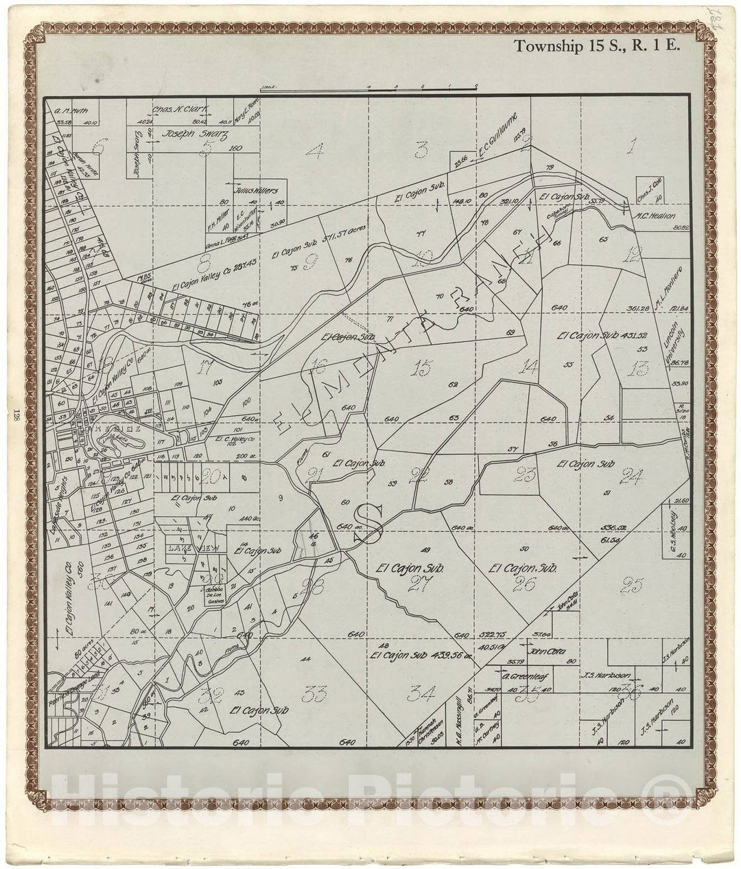 Historic 1912 Map - Plat Book of San Diego County, California - Township 15 S, R. 2 E