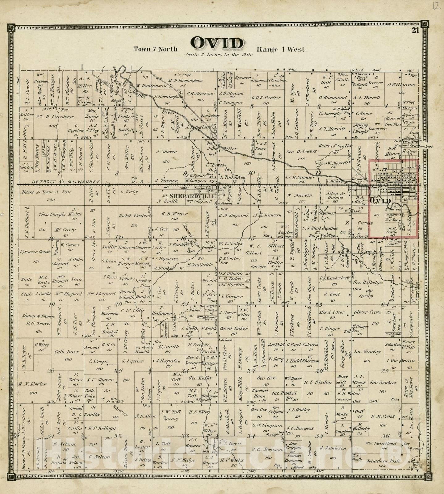 Historic 1873 Map - Atlas of Clinton County, Michigan - 21: Ovid