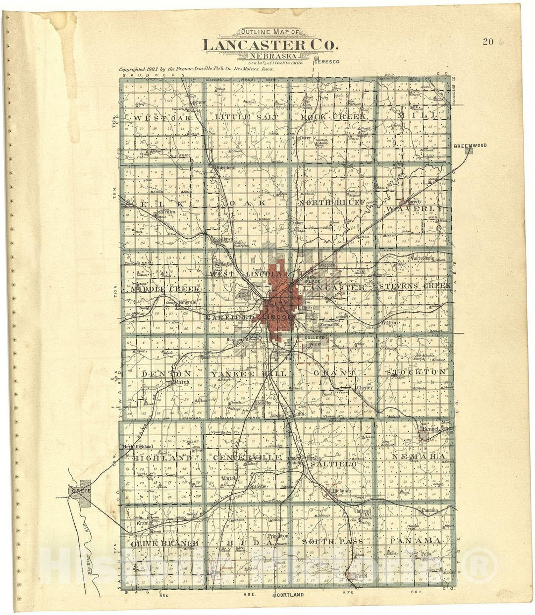 Historic 1903 Map - Plat Book of Lancaster County, Nebraska : containing Carefully Prepared Township plats, Village plats, Analysis of U.S. Land System - Plat of Denton