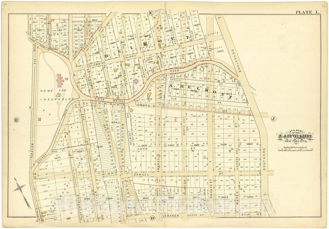 Historic 1882 Map - Atlas of The 24th Ward, City of New York - Part of The 24th Ward New York City - Plate I - Atlas of The Twenty Fourth Ward, New York City