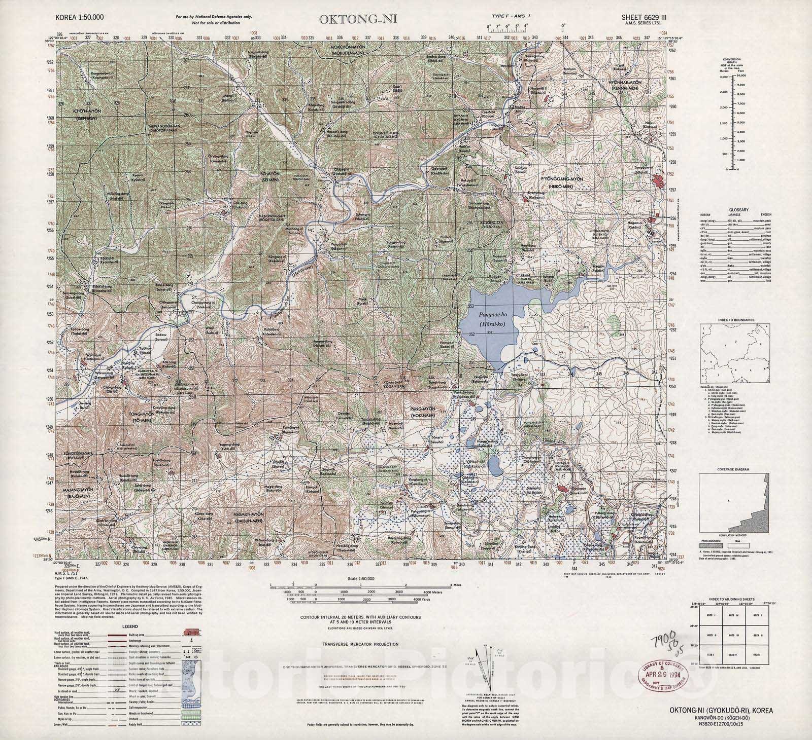 Historic 1945 Map - Korea 1:50,000 - Oktong-Ni, 1949 - Series L751