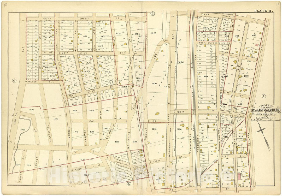 Historic 1882 Map - Atlas of The 24th Ward, City of New York - Part of The 24th Ward New York City - Plate H - Atlas of The Twenty Fourth Ward, New York City